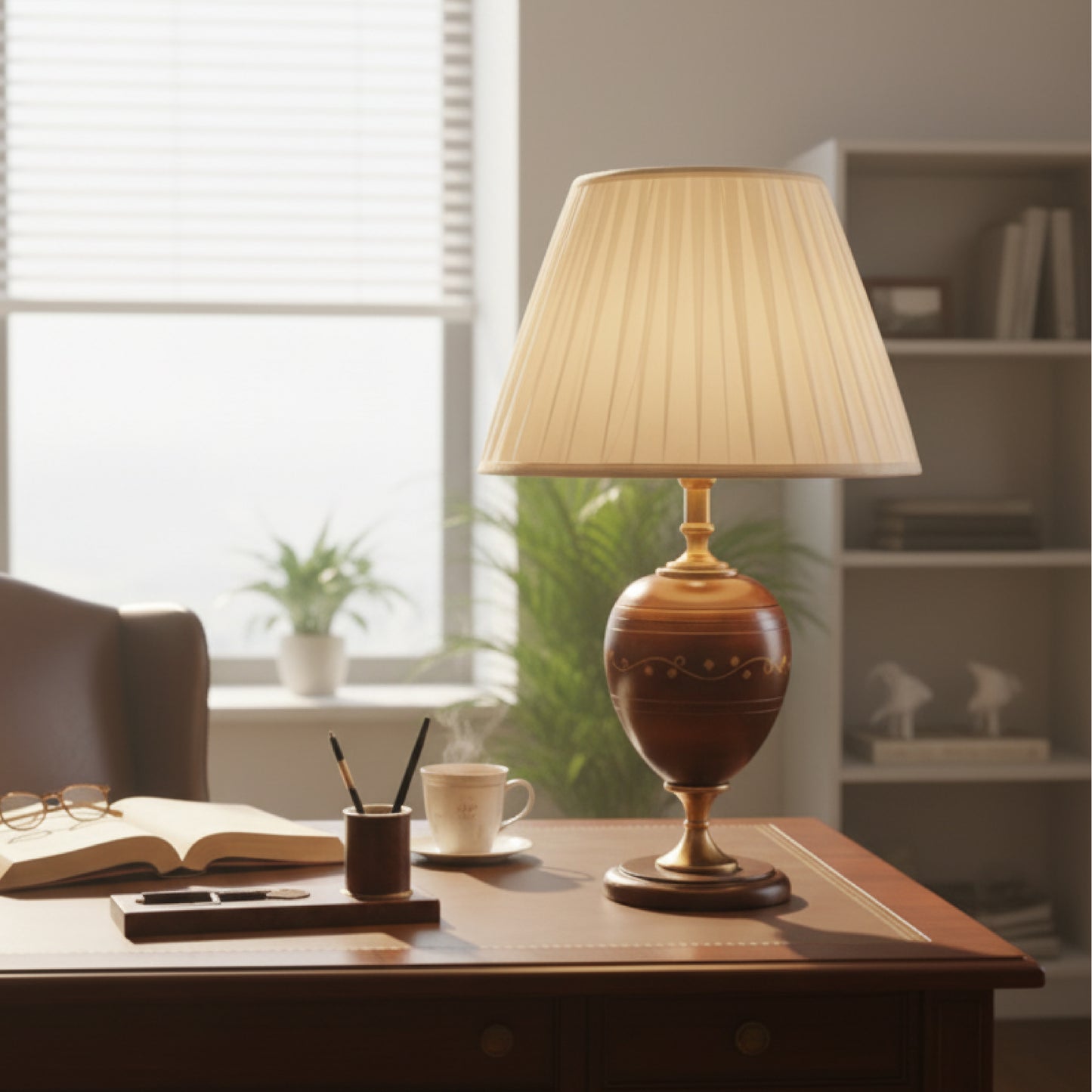 Wooden Lamp With Brass Work