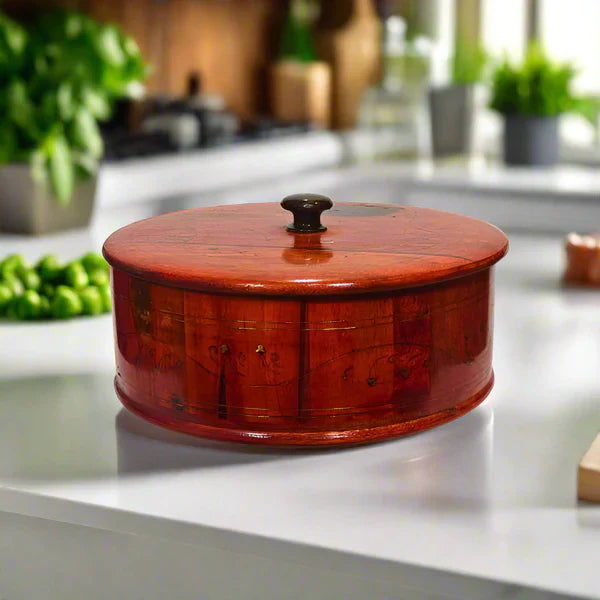 WOODEN hotpot with brass work