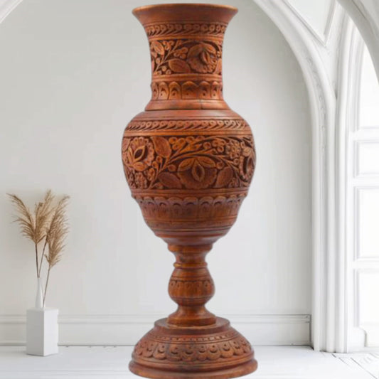 Beautiful Pure Sheesham Wood handmade Vase With carving work 18'' inches(also can buy pair or single piece)