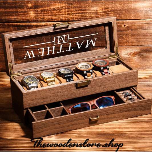 6 Slots Wooden Watch Box With Multi  Drawers