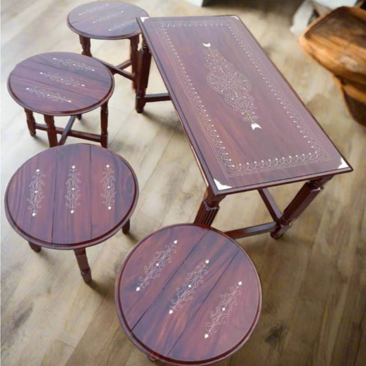 Chinyoti Solid Sheesham Wood 🪵 Nesting Tables Home Decor Set of 5 Tables ( 1 Main+4 Small )