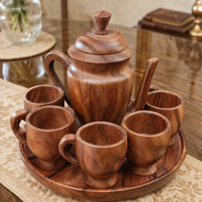 Handcrafted Pure Sheesham Wood Tea Set – Premium Quality & 100% Usable