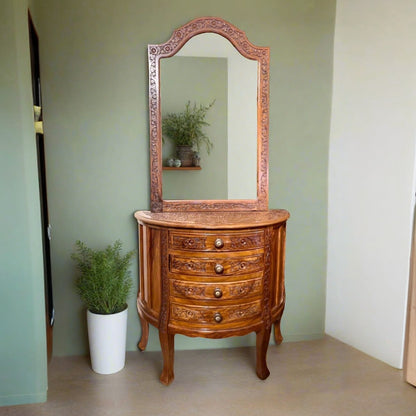 The Royal Carved Vanity: Solid Sheesham Wood Dressing Console with Brass Inlay(Without Mirror)