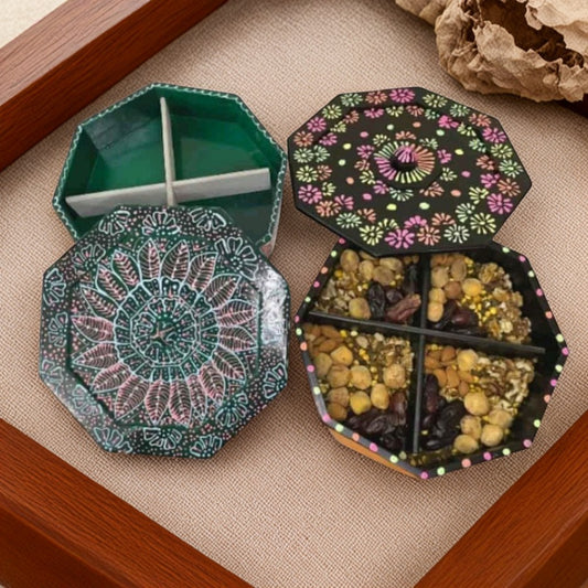 Artistic Wooden Dry Fruit Bowl – Handcrafted Decorative Serving Bowl