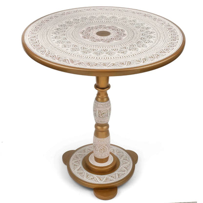 Attrectiv Golen and White Wooden handmade Naqshi Art coffe table 16*16 Top( 20 Inches Hieght)