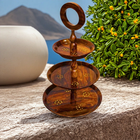 3-Tier Wood Slab Cake Stand|Wooden Munchies Hi-Tea Trey