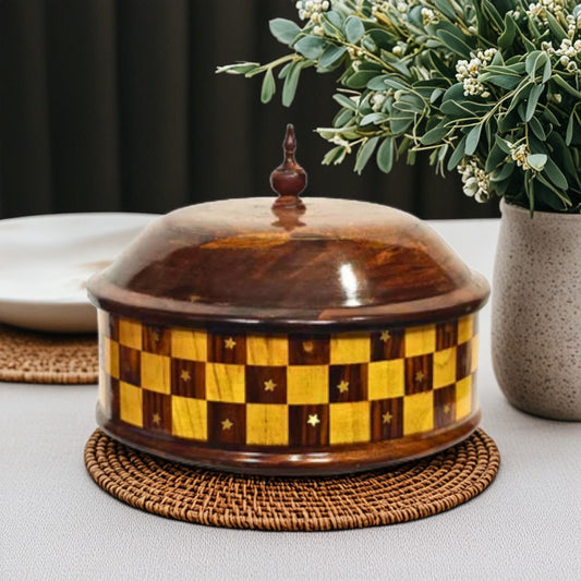 wooden handmade  Hotpot with beautiful Brass work with steel inner