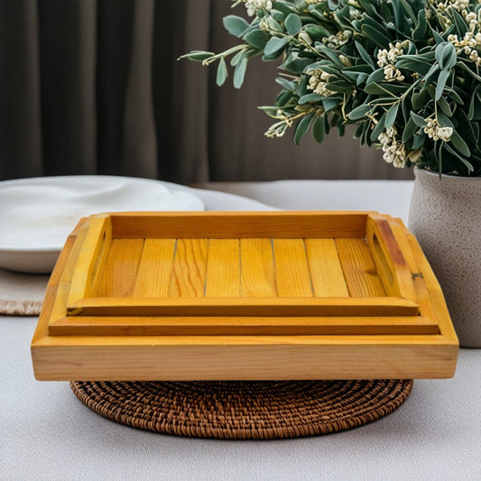 Beautiful Wooden handmade Mulberry Wooden Tray Set (Light Brown)