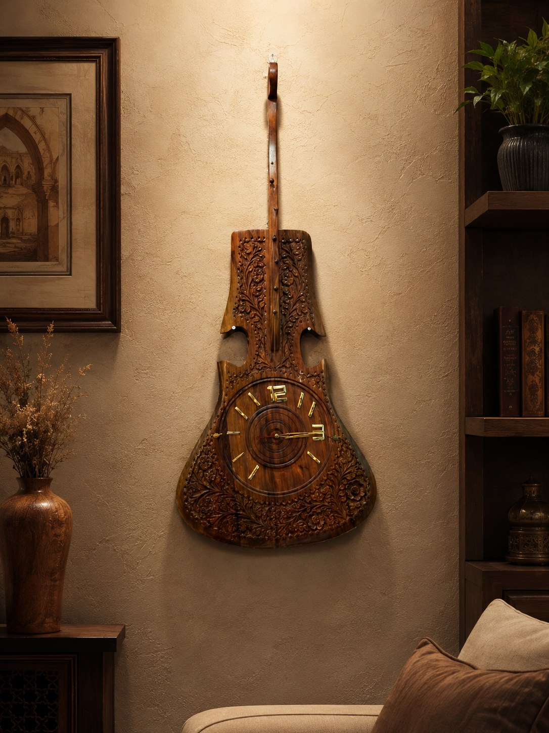 Premium Violin Shape Wall Clock – Handmade Wooden Decoration