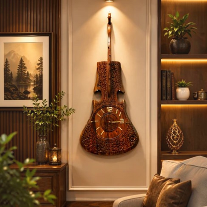 Premium Violin Shape Wall Clock – Handmade Wooden Decoration