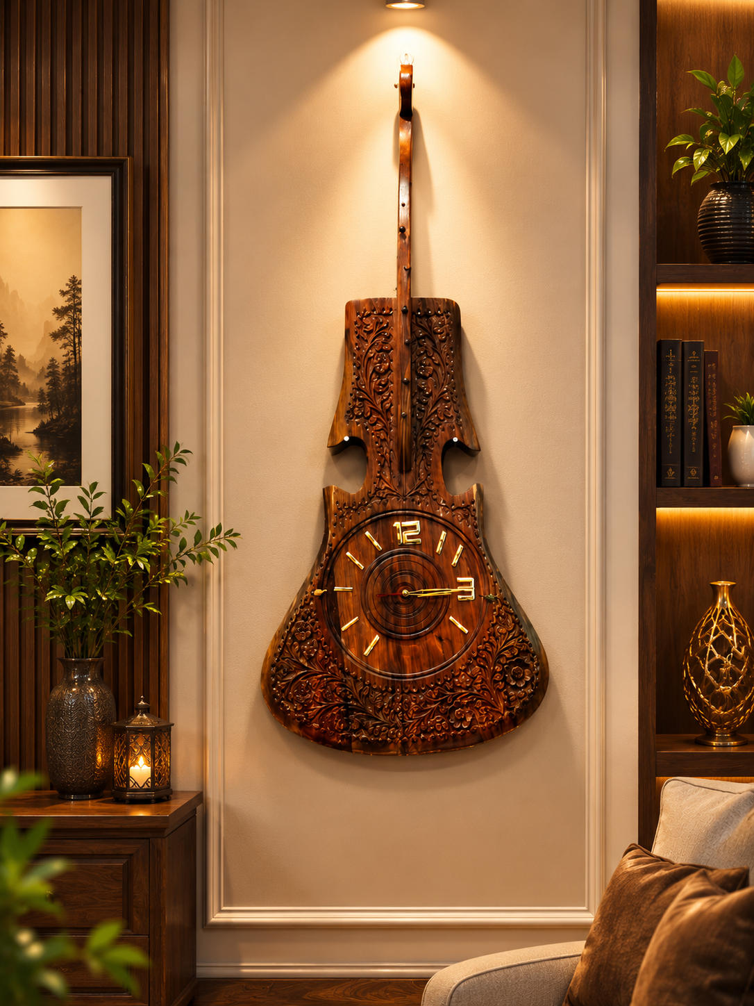 Premium Violin Shape Wall Clock – Handmade Wooden Decoration