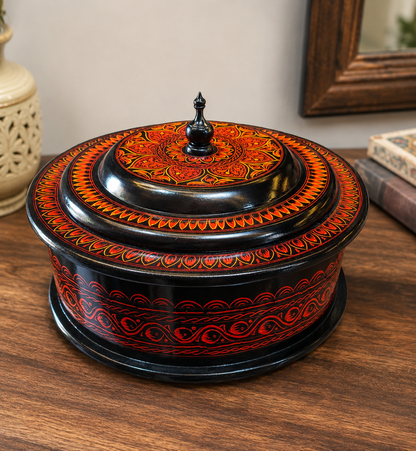 Premium Wooden Handmade Naqashi Art Hotpot – Steel Inner Serving Pot
