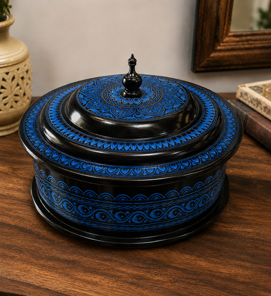 Premium Wooden Handmade Naqashi Art Hotpot – Steel Inner Serving Pot