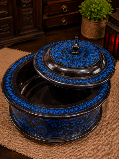 Premium Wooden Handmade Naqashi Art Hotpot – Steel Inner Serving Pot