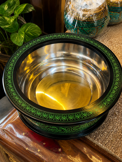 Premium Wooden Handmade Naqashi Art Hotpot – Steel Inner Serving Pot