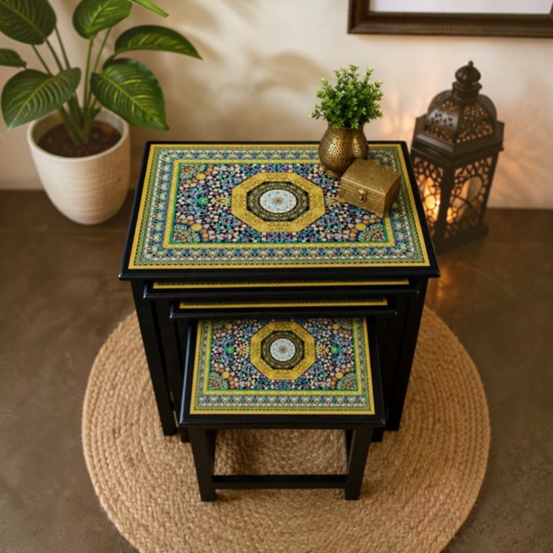 Luxury Wooden Handmade Nesting Table Set (4 Pieces) – Exquisite Art Work & Home Décor