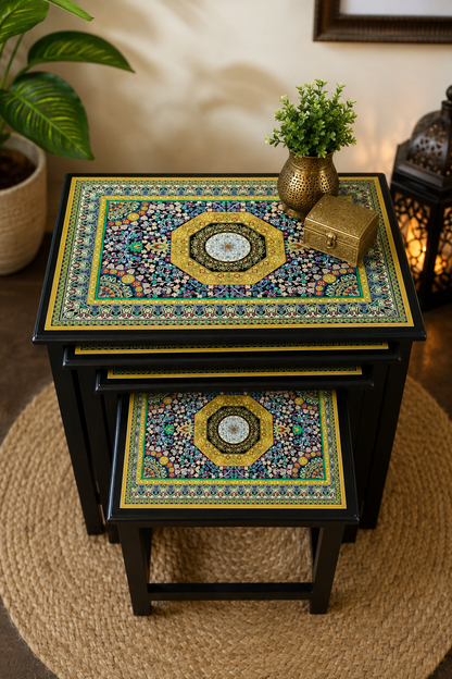 Luxury Wooden Handmade Nesting Table Set (4 Pieces) – Exquisite Art Work & Home Décor