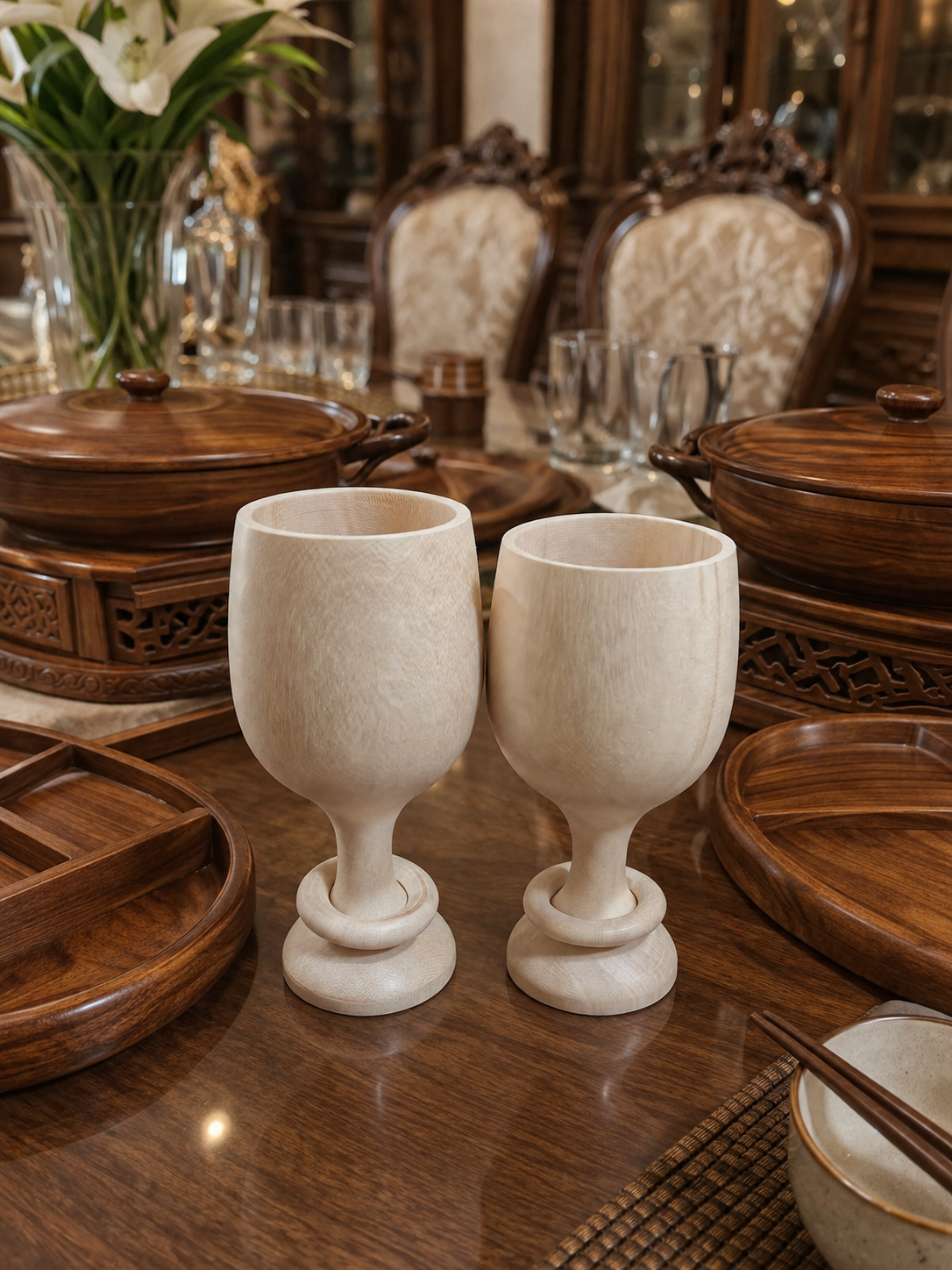 Luxury Handcrafted Wooden Wine Glass – Premium Solid Wood (Set of 3)