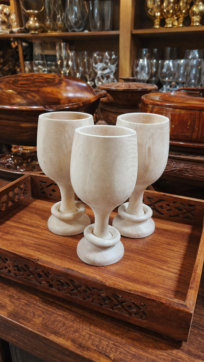 Luxury Handcrafted Wooden Wine Glass – Premium Solid Wood (Set of 3)