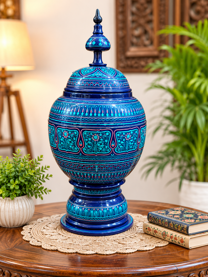 Premium Handmade Wooden Naqashi Art Jar – 15" x 7" Decorative Candy Jar