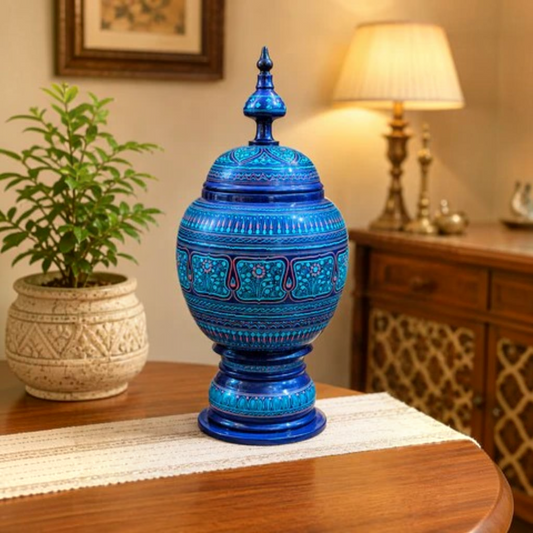 Premium Handmade Wooden Naqashi Art Jar –( 15" x 7") Inches Decorative Candy Jar