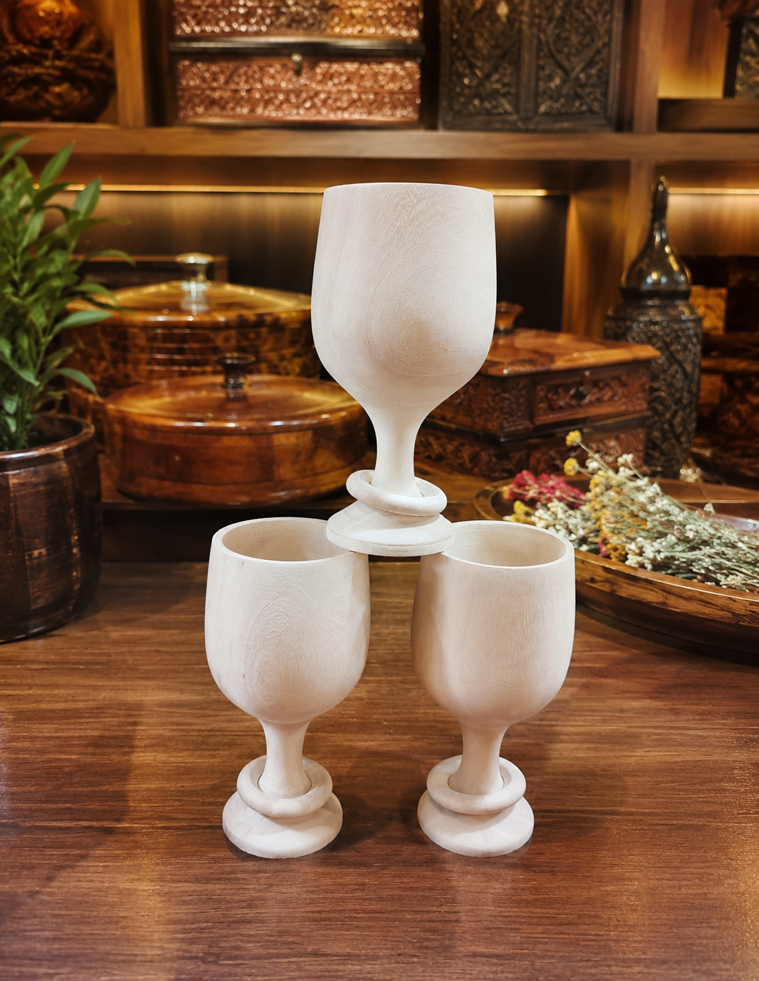 Luxury Handcrafted Wooden Wine Glass – Premium Solid Wood (Set of 3)