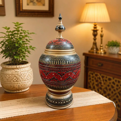 Premium Handmade Wooden Naqashi Art Jar –( 15" x 7") Inches Decorative Candy Jar