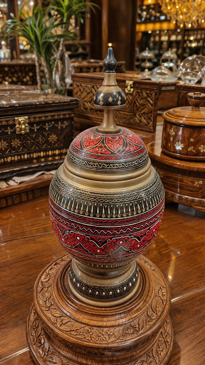Premium Handmade Wooden Naqashi Art Jar – 15" x 7" Decorative Candy Jar