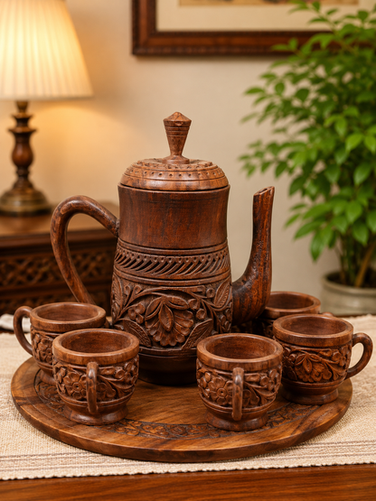 Handcrafted Pure Sheesham Wood Tea Set – Premium Quality &amp; 100% Usable
