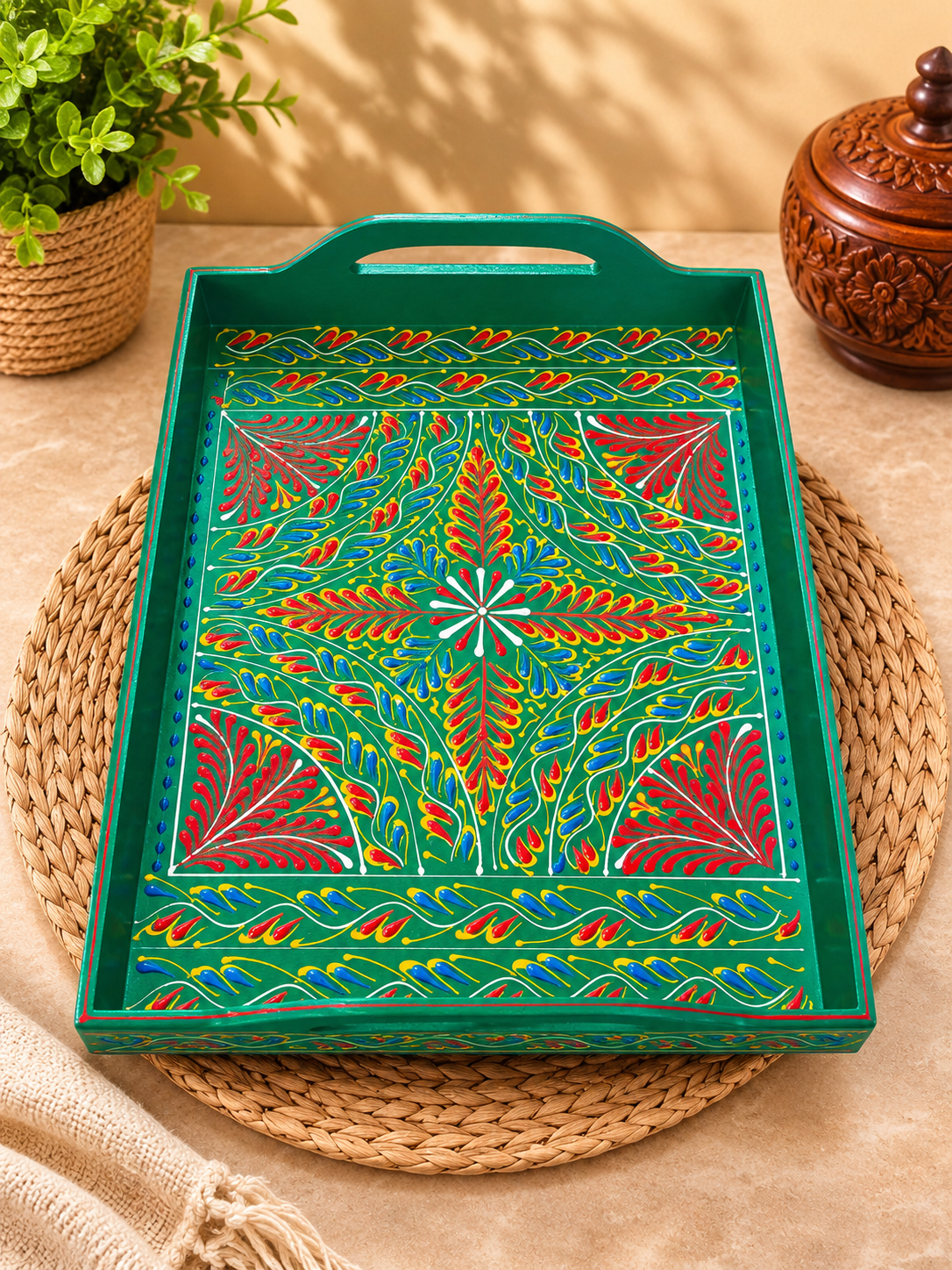 Handmade Wooden Truck Art Tray 16×10" – Colorful Traditional Pakistani Art Serving Tray