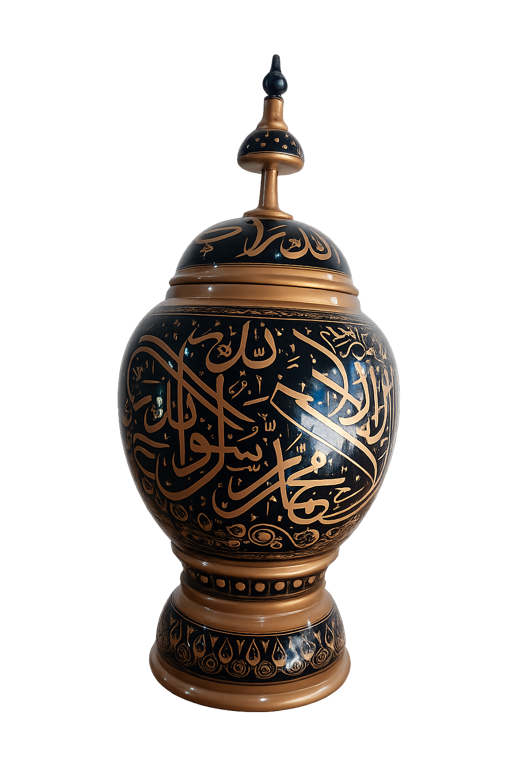 Handcrafted Wooden Naqshi Art Islamic Calligraphy Decorative Jar 16"