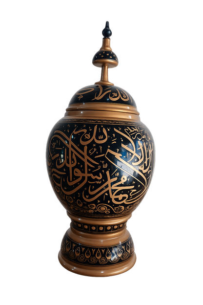 Handcrafted Wooden Naqshi Art Islamic Calligraphy Decorative Jar 16"
