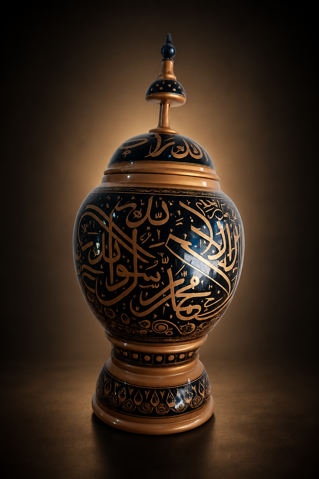 Handcrafted Wooden Naqshi Art Islamic Calligraphy Decorative Jar 16"