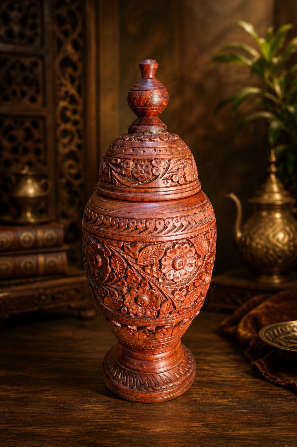 Handmade Wooden Carving Art Candy Jar – Elegant Decorative