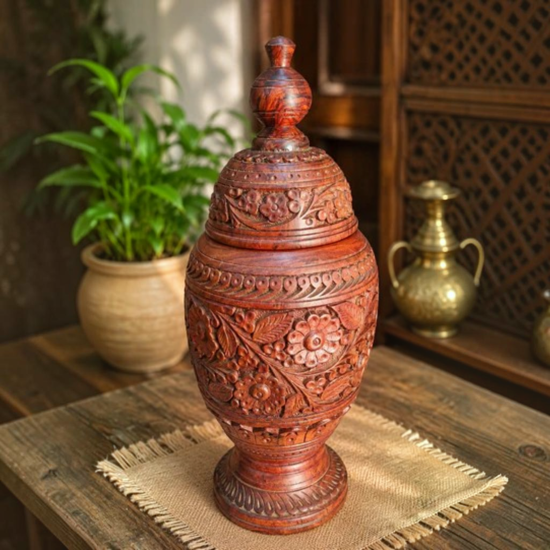 Handmade Wooden Carving Art Candy Jar – Elegant Decorative