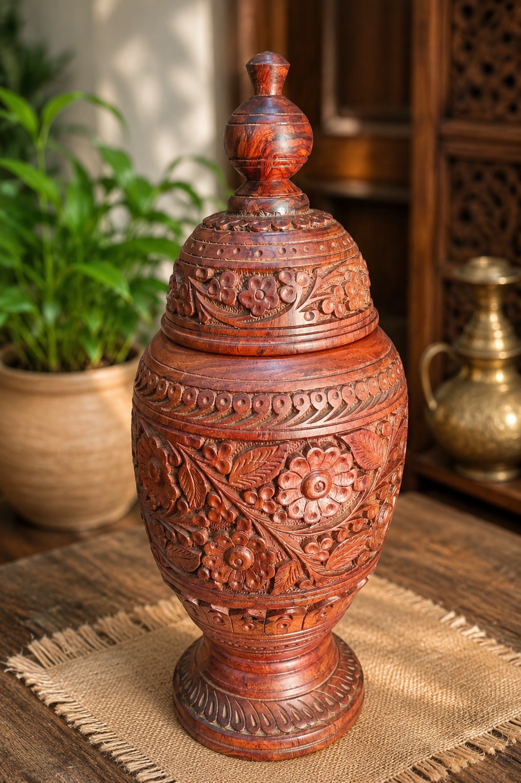 Handmade Wooden Carving Art Candy Jar – Elegant Decorative