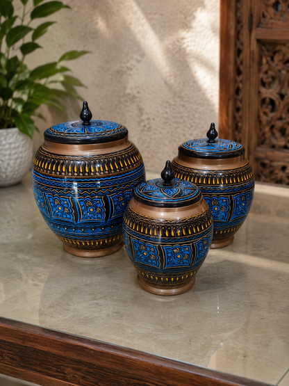 Handcrafted Wooden Naqshi Art Candy Jar Set of 3