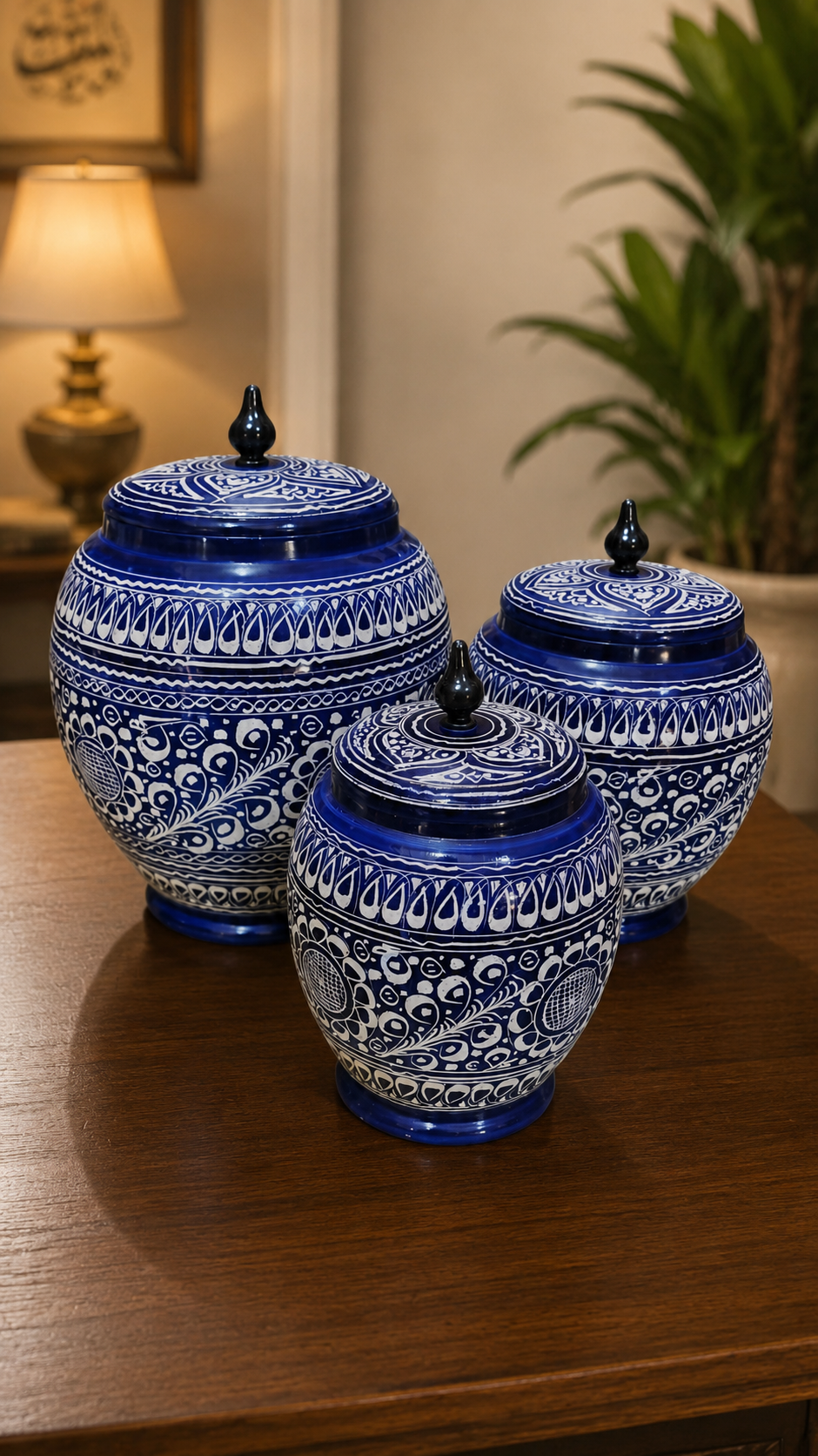 Handcrafted Wooden Naqshi Art Candy Jar Set of 3