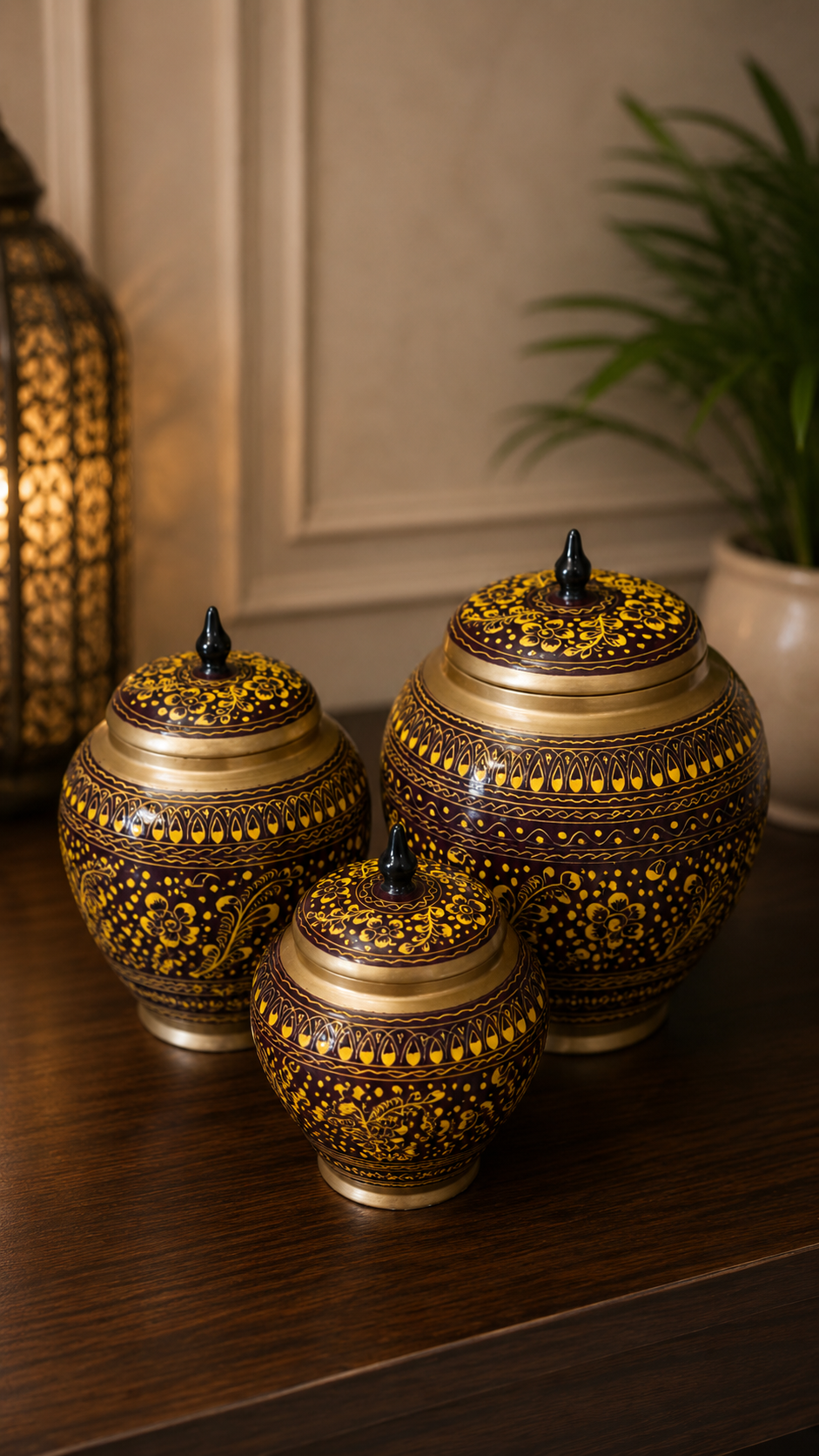 Handcrafted Wooden Naqshi Art Candy Jar Set