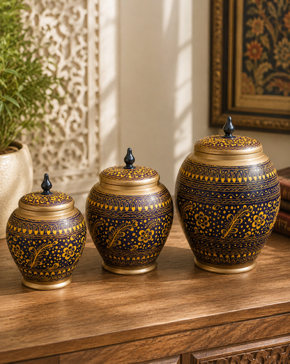 Handcrafted Wooden Naqshi Art Candy Jar Set