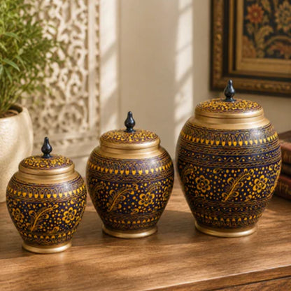 Handcrafted Wooden Naqshi Art Candy Jar Set
