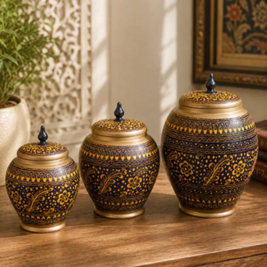 Handcrafted Wooden Naqshi Art Candy Jar Set