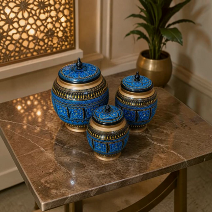 Handcrafted Wooden Naqshi Art Candy Jar Set of 3