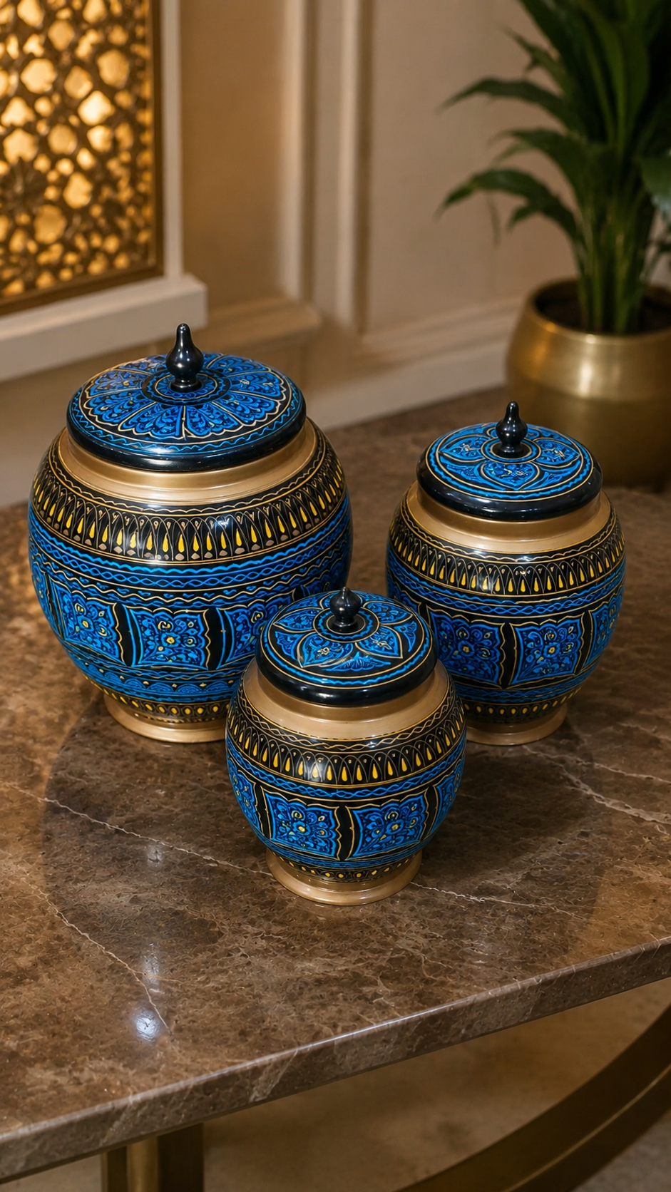 Handcrafted Wooden Naqshi Art Candy Jar Set of 3