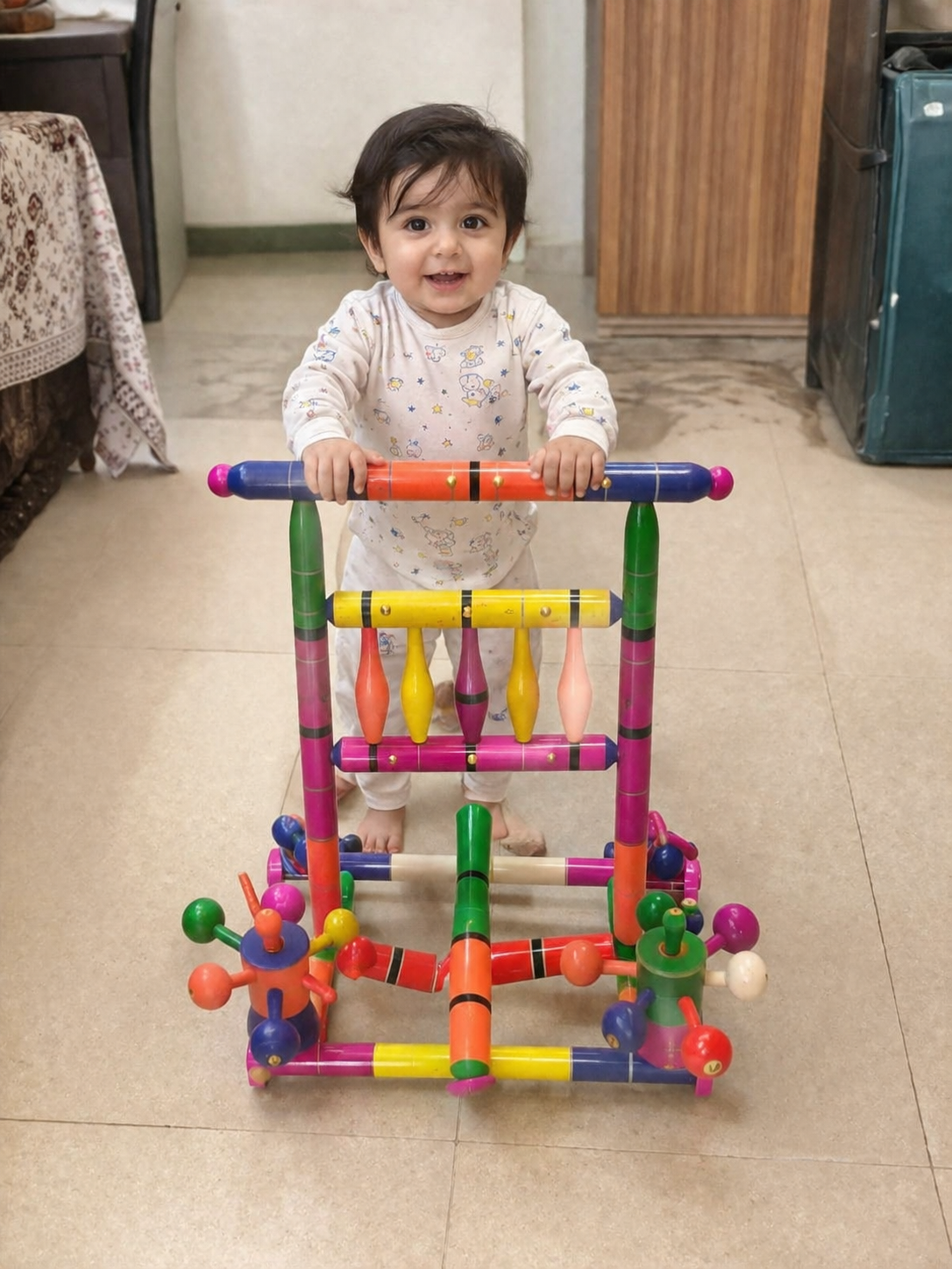 Traditional Handcrafted Wooden Baby Walking Trainer – Educational Push Toy