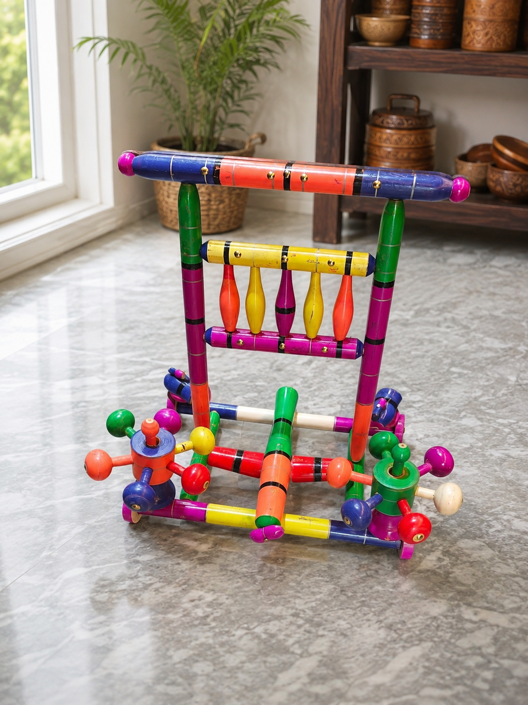 Traditional Handcrafted Wooden Baby Walking Trainer – Educational Push Toy
