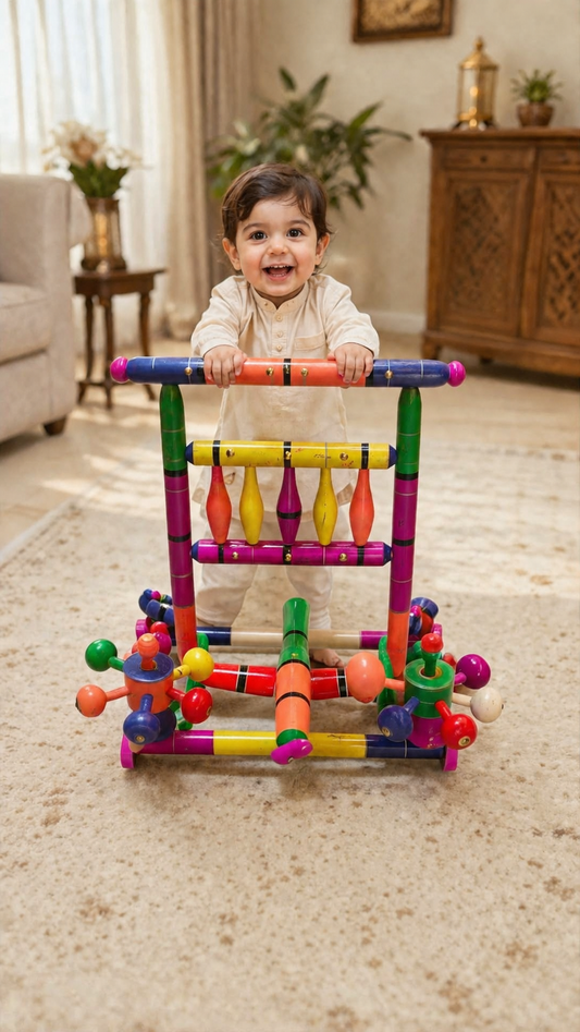 Traditional Handcrafted Wooden Baby Walking Trainer – Educational Push Toy