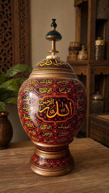 Royal Antique Hand-Carved Islamic Naqshi Wooden Candy Jar 18"