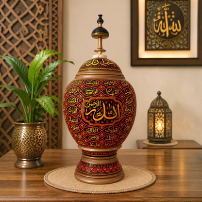 Royal Antique Hand-Carved Islamic Naqshi Wooden Candy Jar( 18 Inches)