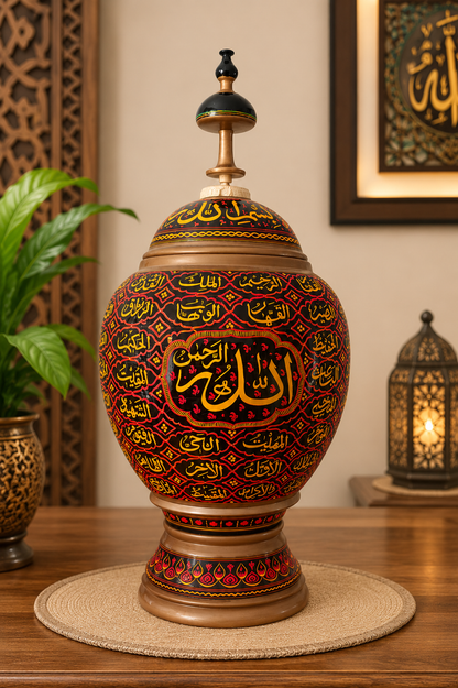 Royal Antique Hand-Carved Islamic Naqshi Wooden Candy Jar 18"